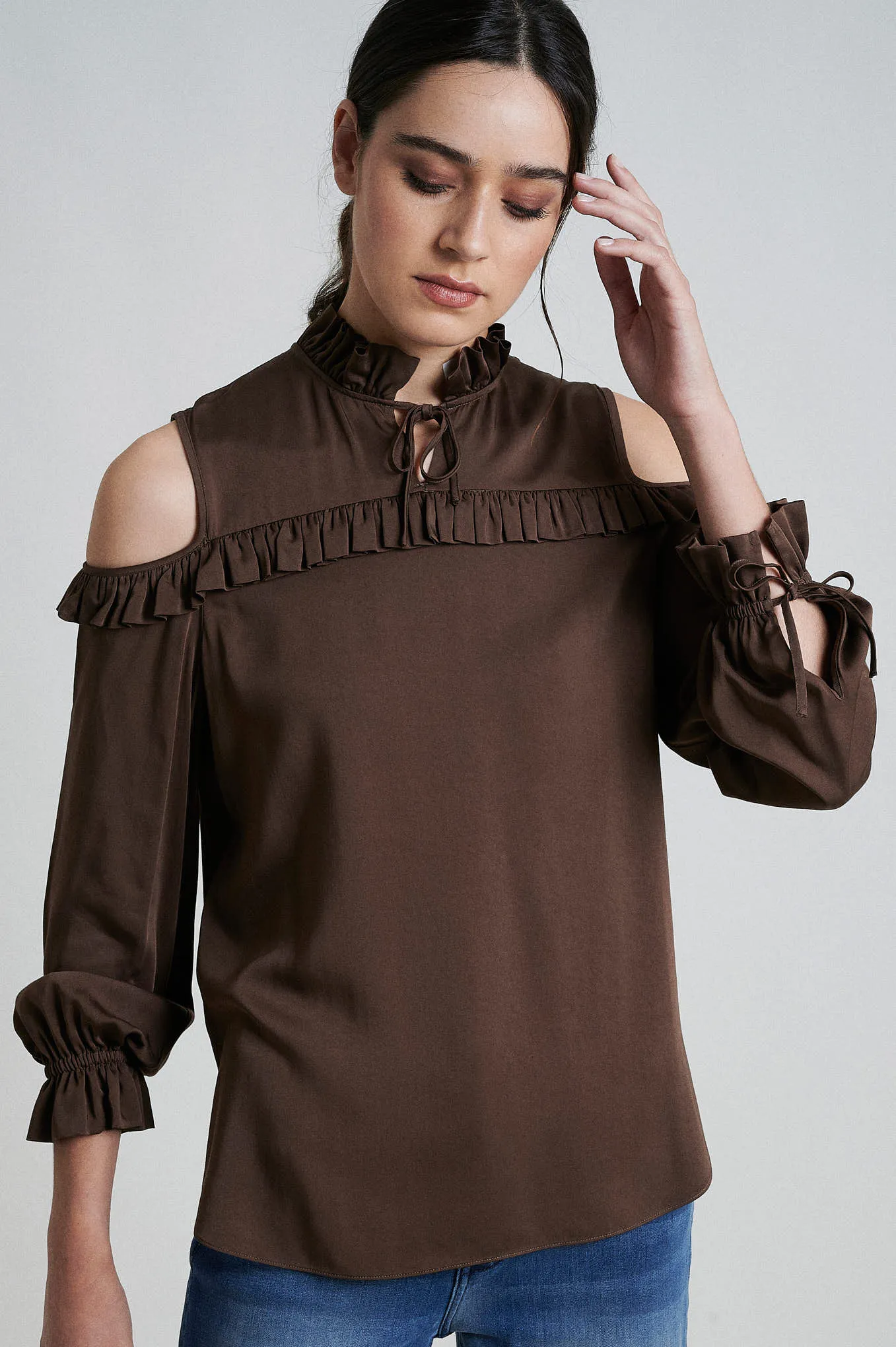 100% Ecological viscose cold shoulder blouse