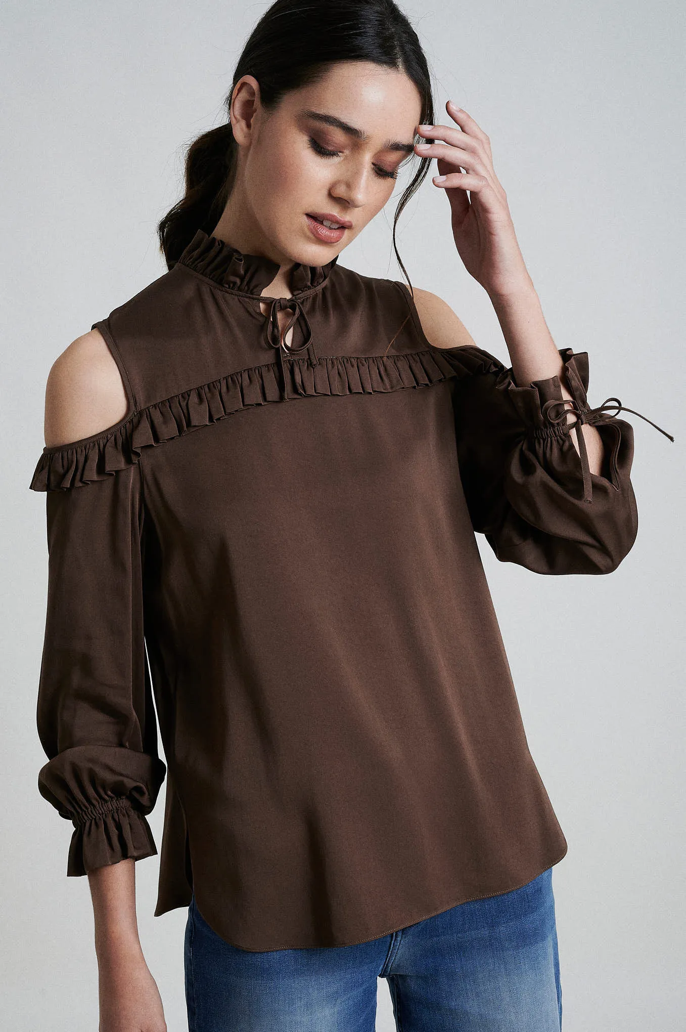 100% Ecological viscose cold shoulder blouse