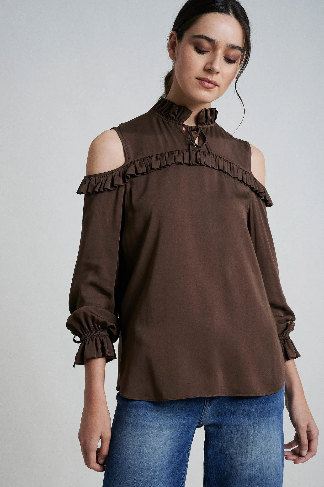 100% Ecological viscose cold shoulder blouse