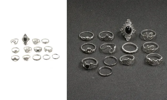 13 Piece Women Accessories Vintage Silver Ring Jewellery Set