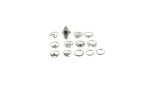 13 Piece Women Accessories Vintage Silver Ring Jewellery Set