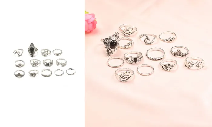 13 Piece Women Accessories Vintage Silver Ring Jewellery Set