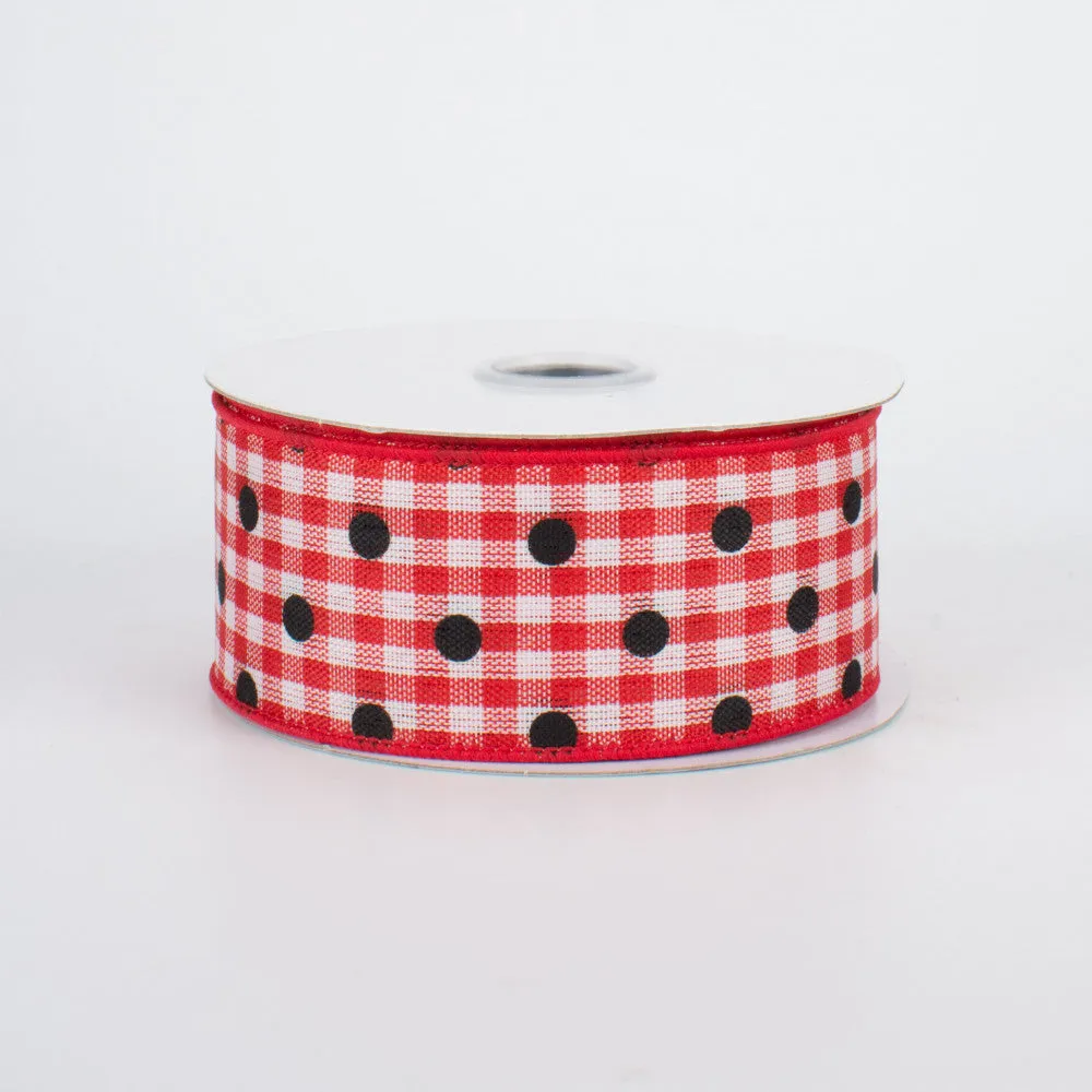 1.5"x10yd Polka Dot Gingham, Red/White/Black  MA5