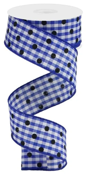 1.5"x10yd Polka Dot Gingham, Royal Blue/White/Black  NV3