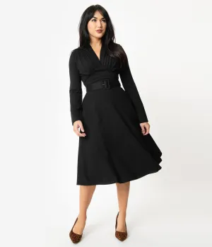 1940s Style Black Ponte Claudia Swing Dress