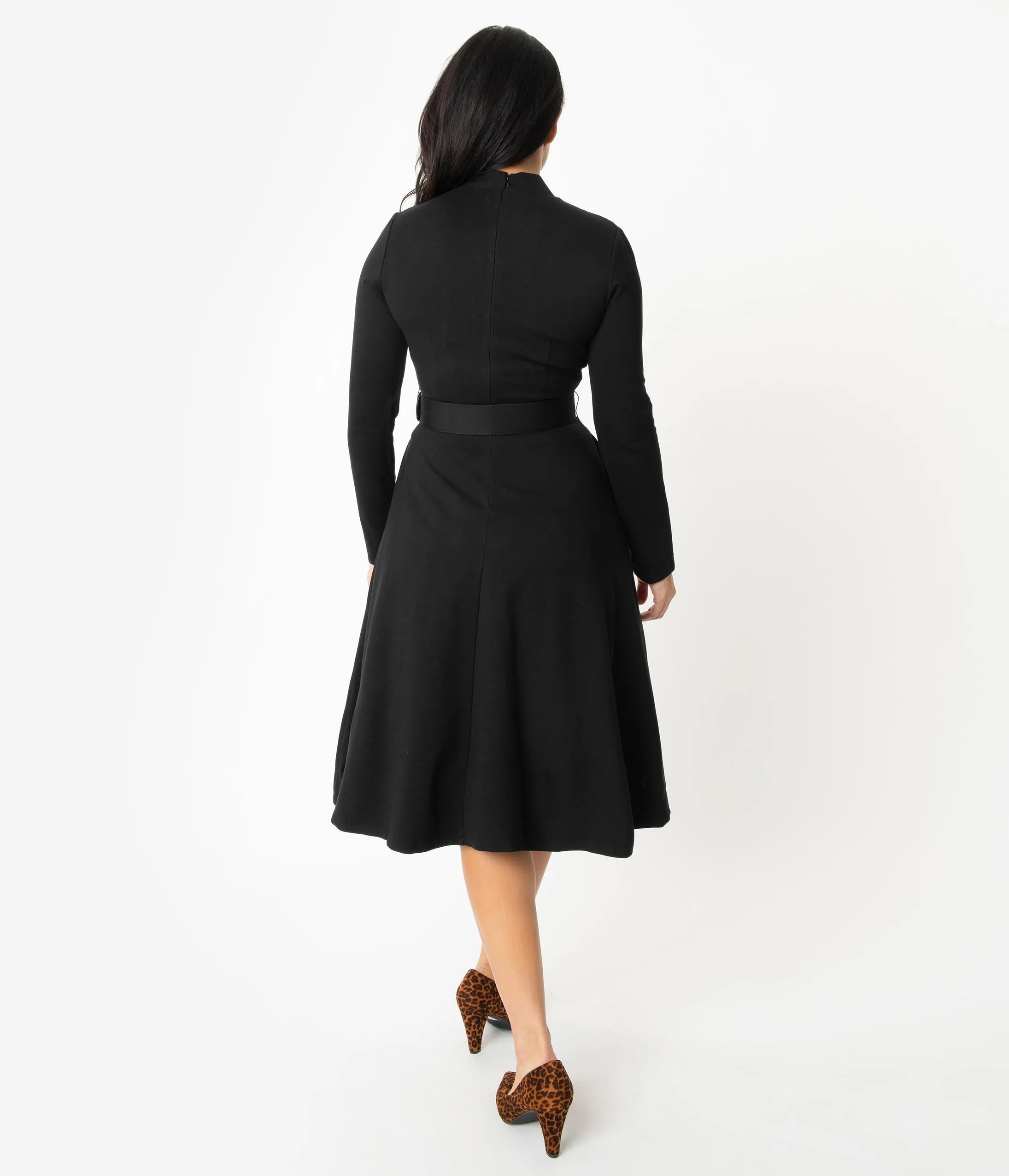 1940s Style Black Ponte Claudia Swing Dress