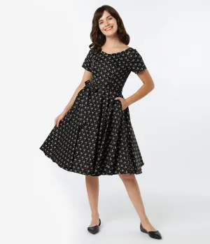 1950s Style Black & Yellow Bee Print Bella Swing Dress