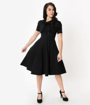 1950s Style Black Puff Sleeve Swing Dress