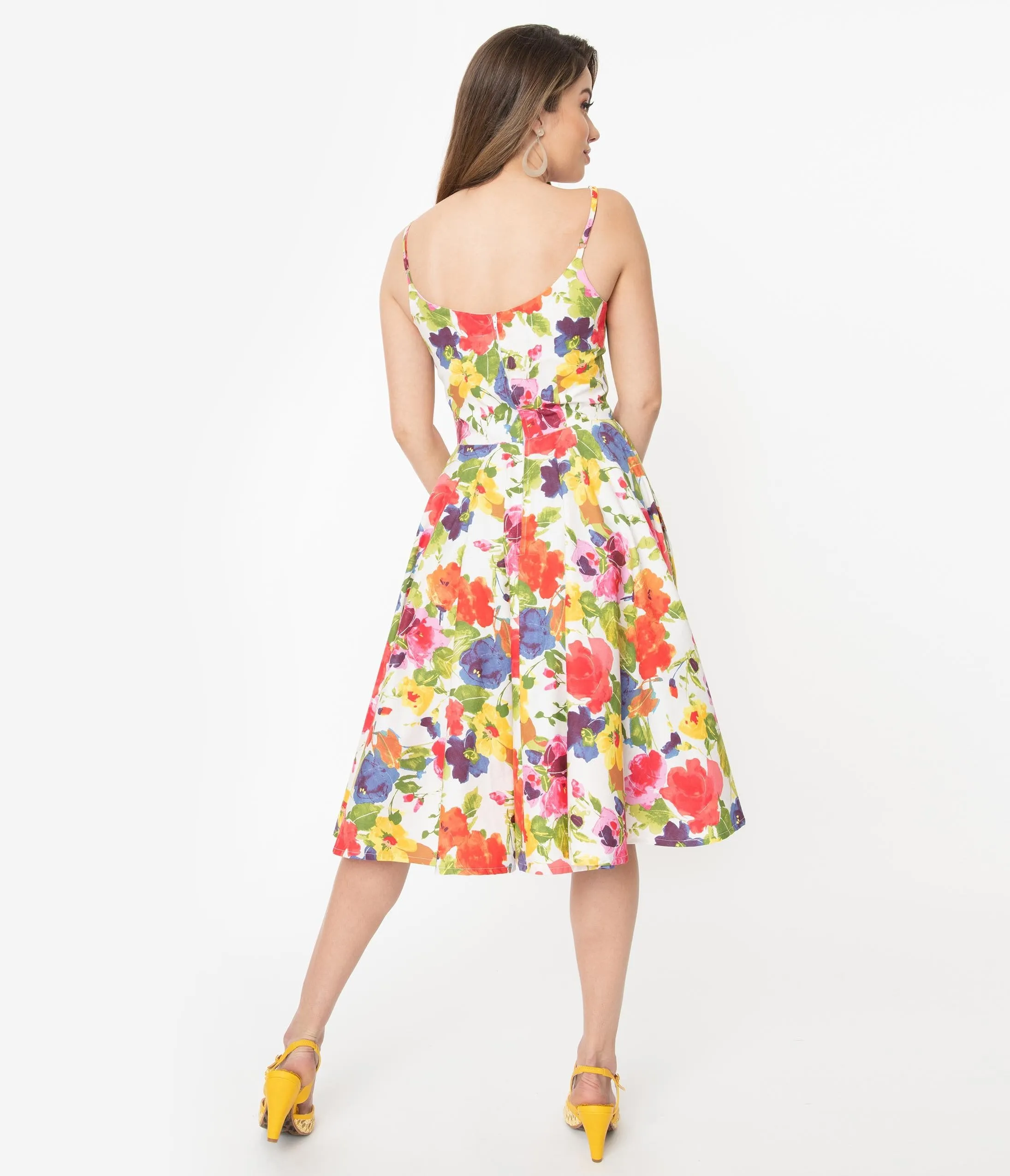 1950s Style Multicolor Floral Print Jane Swing Dress