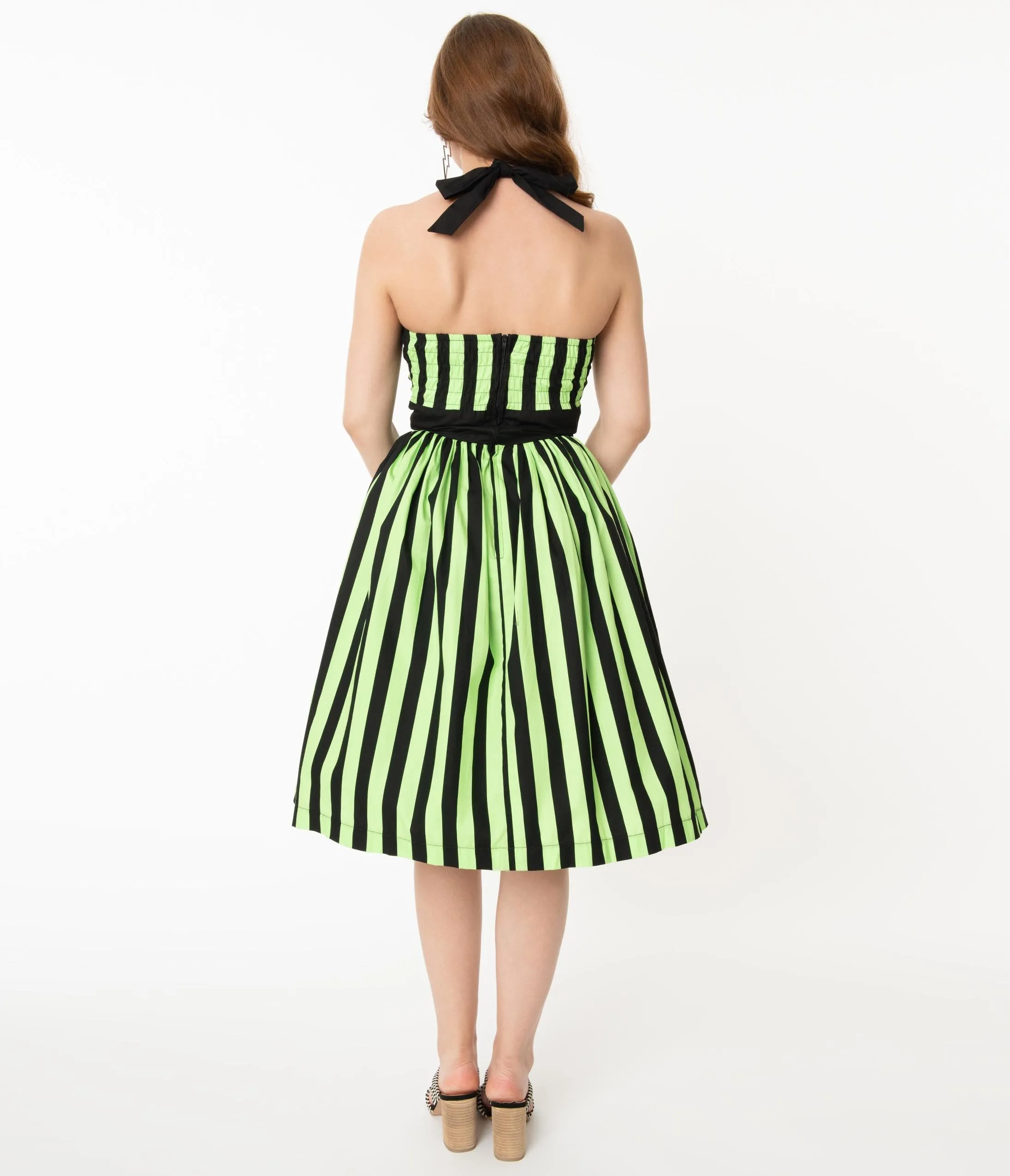 1950s Style Neon Green & Black Stripe Ashley Swing Dress