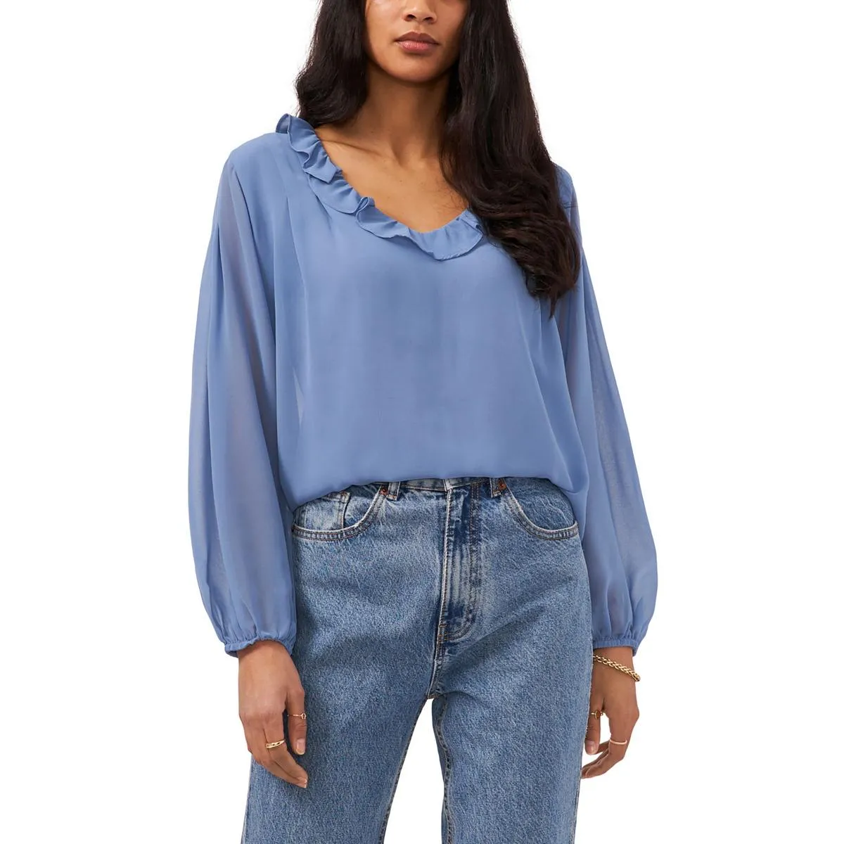 1.State Womens Ruffled V-Neck Blouse