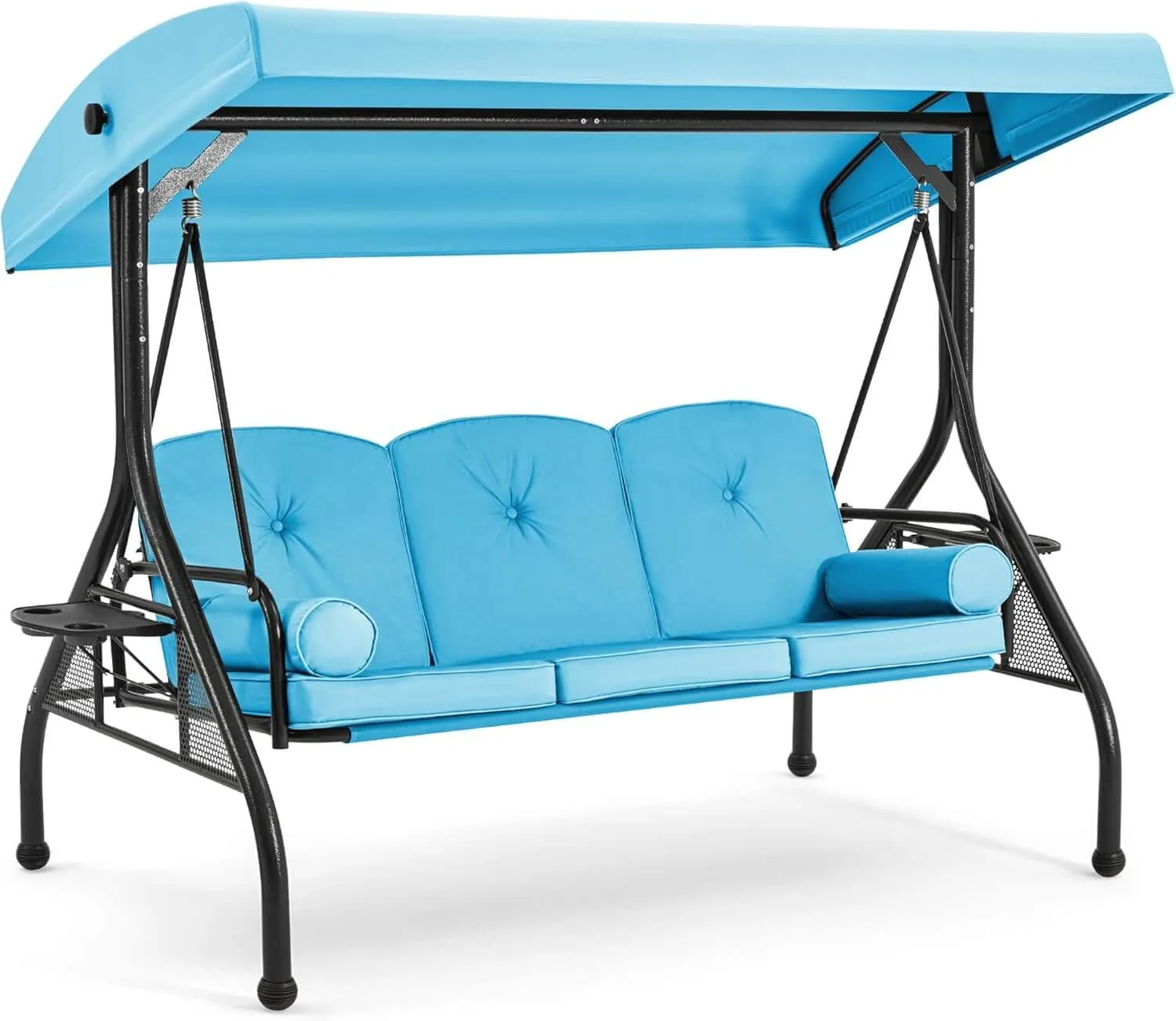 3-Seat Outdoor Porch Swing with Adjustable Canopy and Backrest, Sky Blue