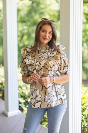 Abstract Blooms Taupe Floral Top