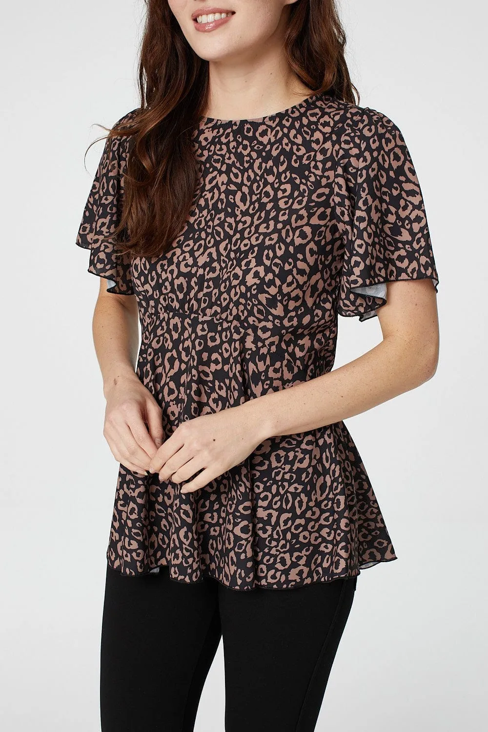 Animal Print Peplum Blouse