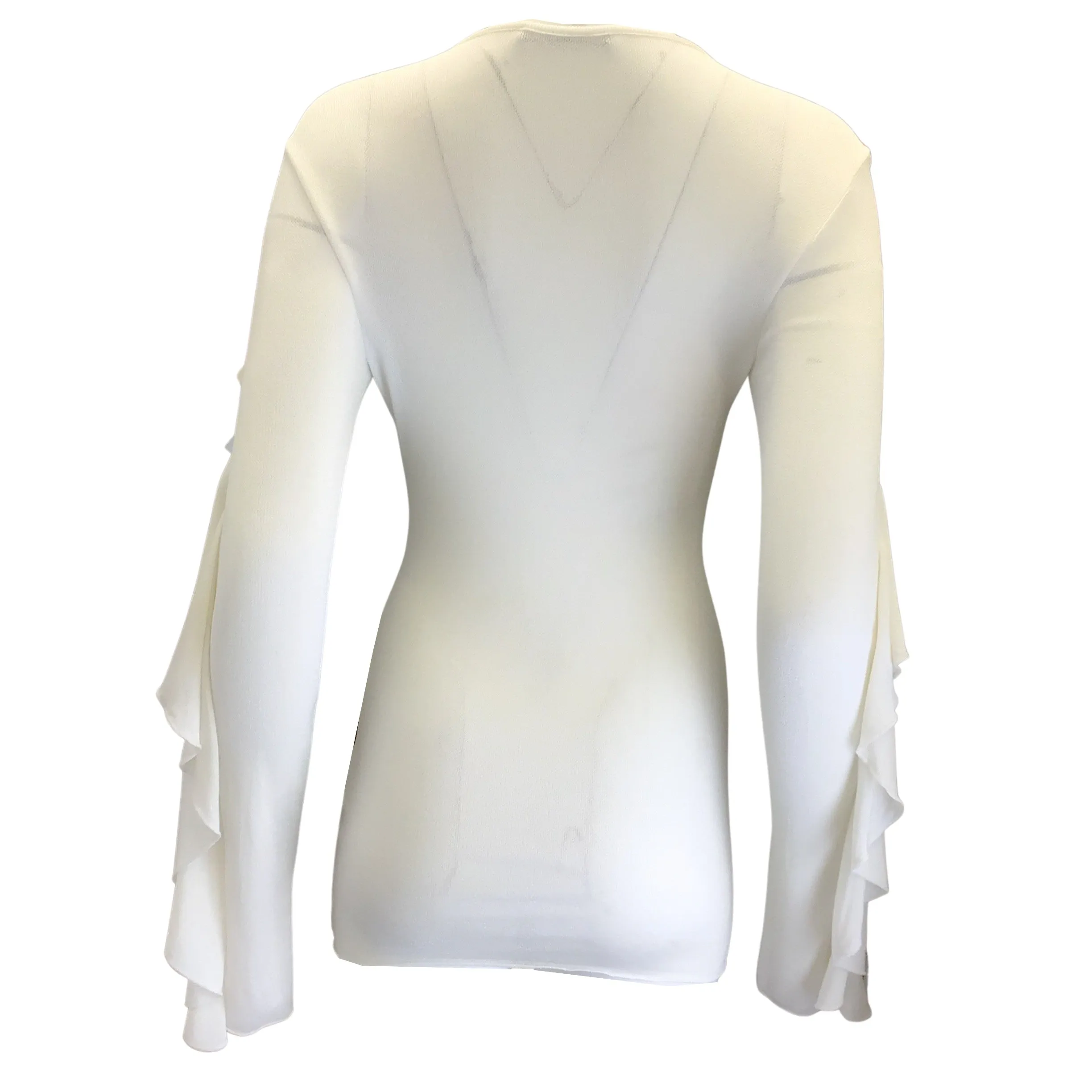 Balmain Ivory / Gold Buttoned Ruffled Long Sleeved Knit Blouse