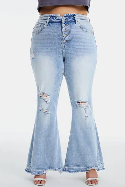 BAYEAS Full Size Distressed Raw Hem High Waist Flare Jeans