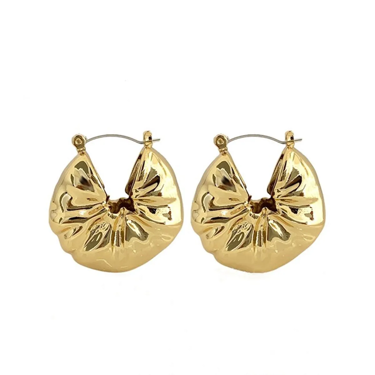 Beaten 18K Glossy Gold Anti Tarnish Copper Hoop Bali Earring for Women