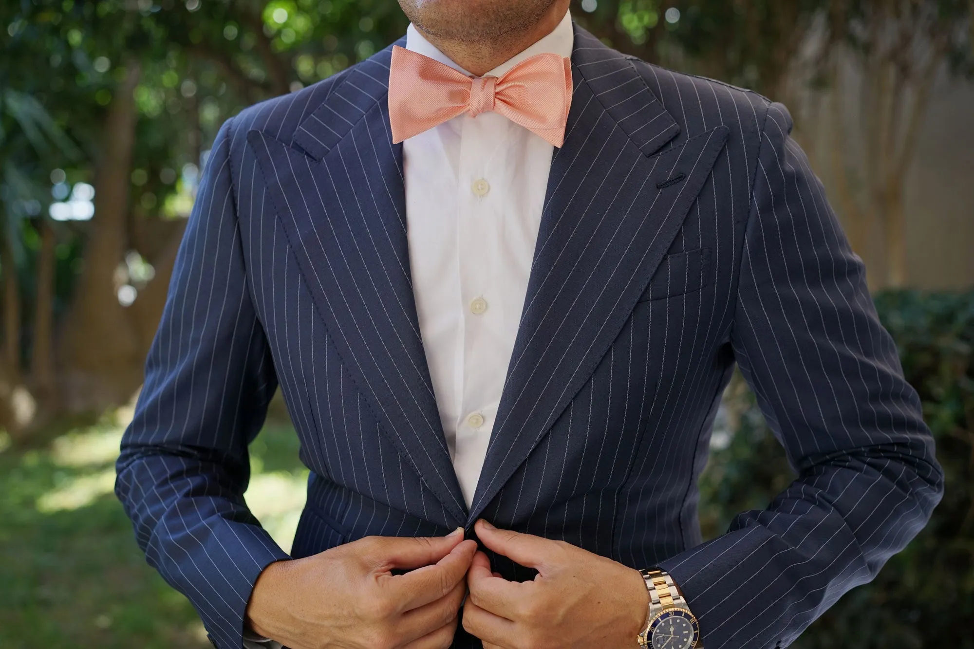 Bellini Peach Weave Self Bow Tie