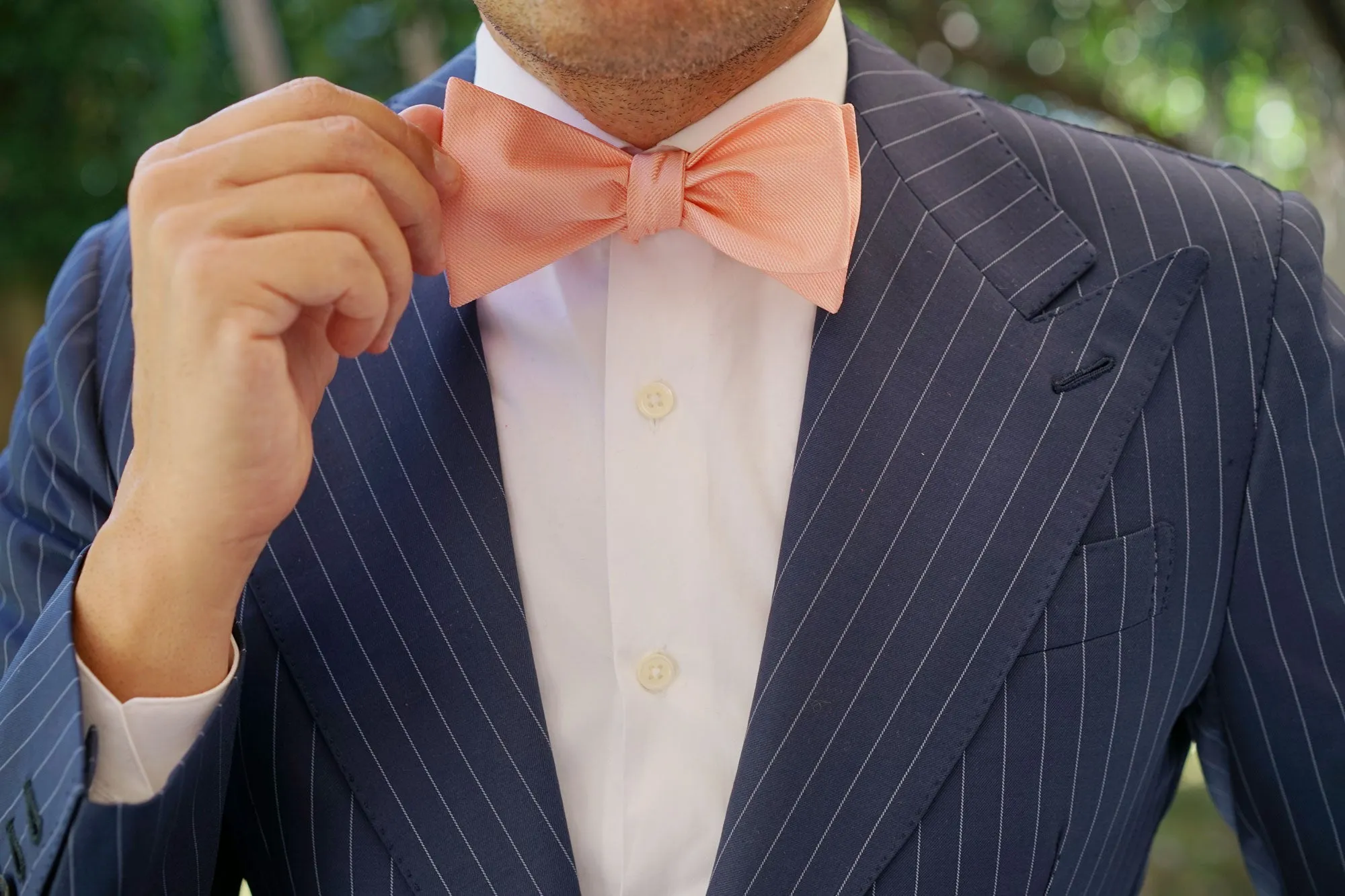 Bellini Peach Weave Self Bow Tie