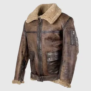 Best Quality Mens Brown Shearling Distressed Leather Jacket