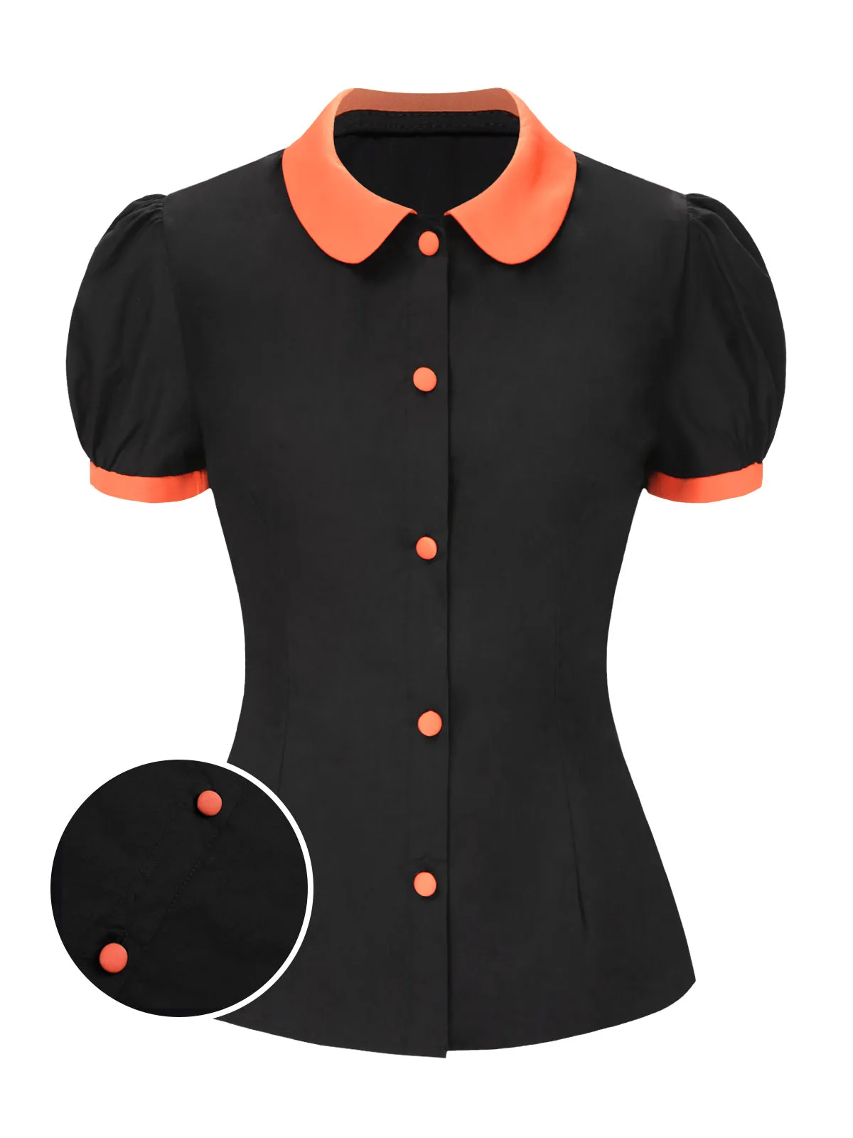 Black 1940s Peter Pan Collar Halloween Puff Sleeve Blouse