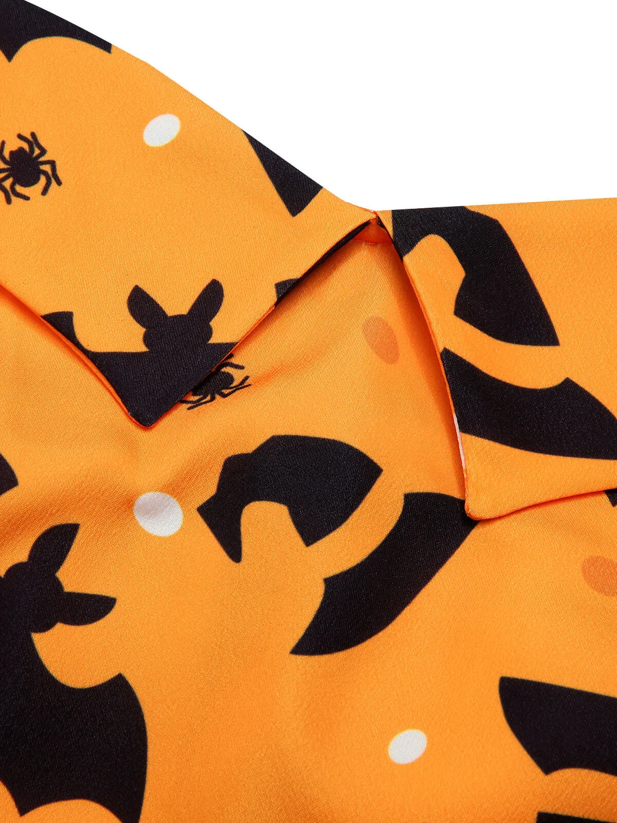 Black 1950s Halloween Pumpkin Bat Halter Dress