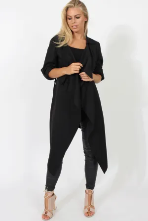 Black Belted Waterfall Duster Jacket - Aisla