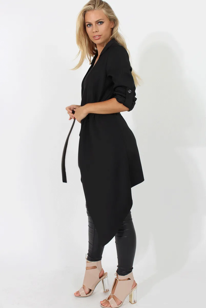 Black Belted Waterfall Duster Jacket - Aisla