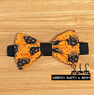 Black Cats on Orange Halloween Bow tie