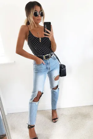 Black Polka Dot Bodysuit - Tari