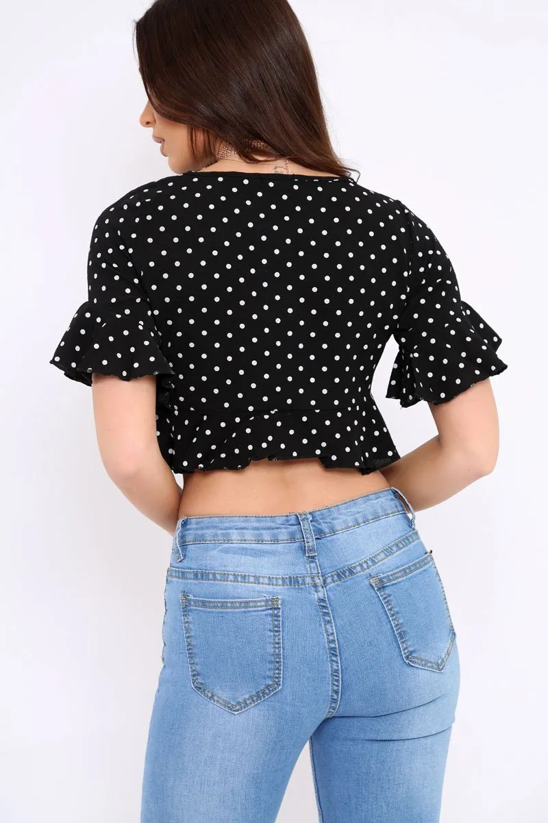 Black Polka Dot Ruffle Crop Top - Ivie