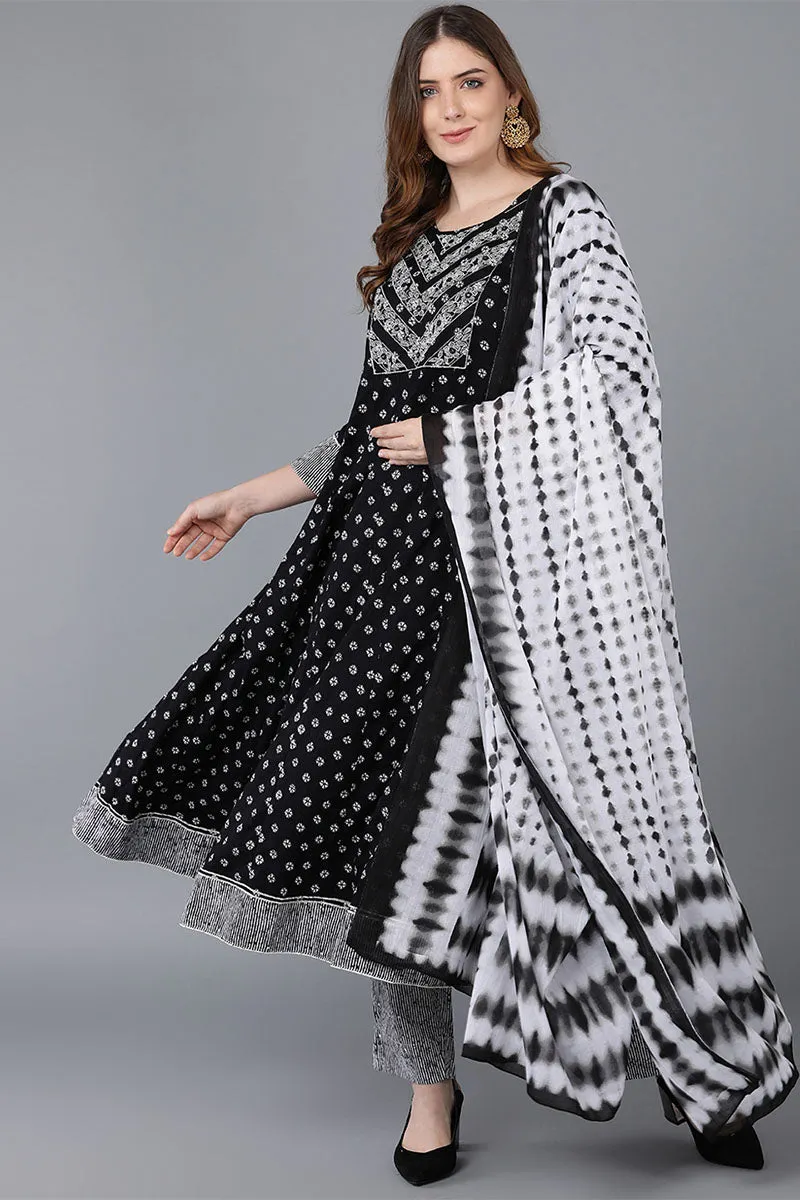 Black Pure Cotton Anarkali Suit Set