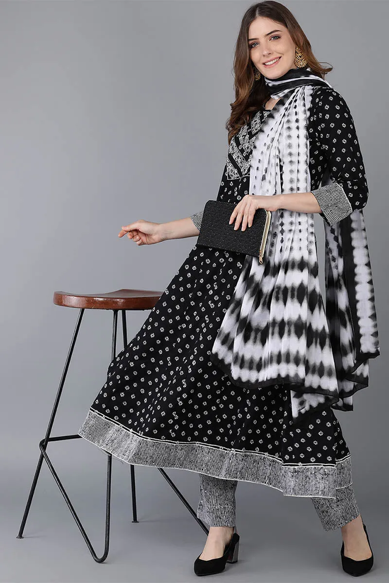 Black Pure Cotton Anarkali Suit Set