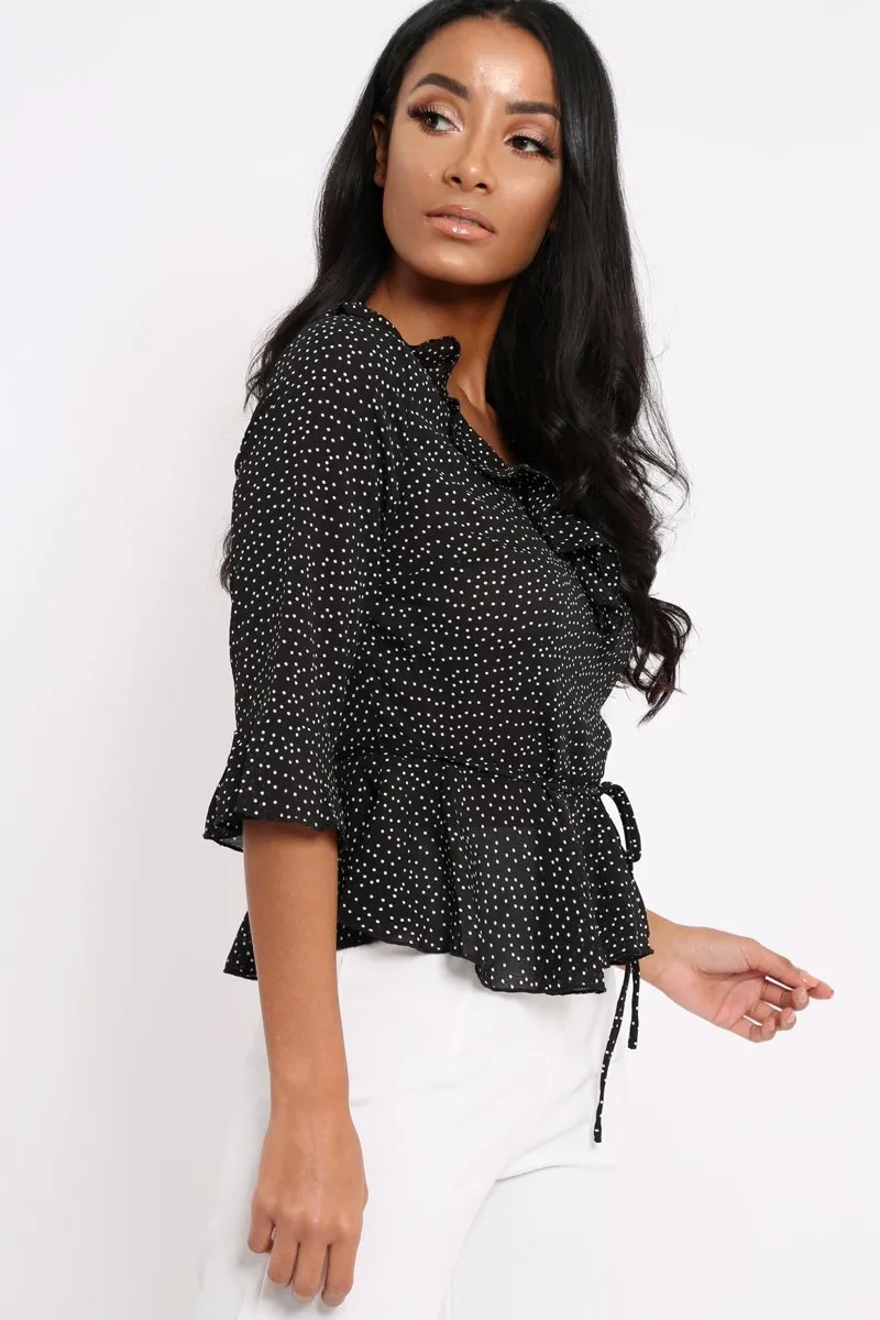 Black Ruffle Polka Dot Blouse - Cassie