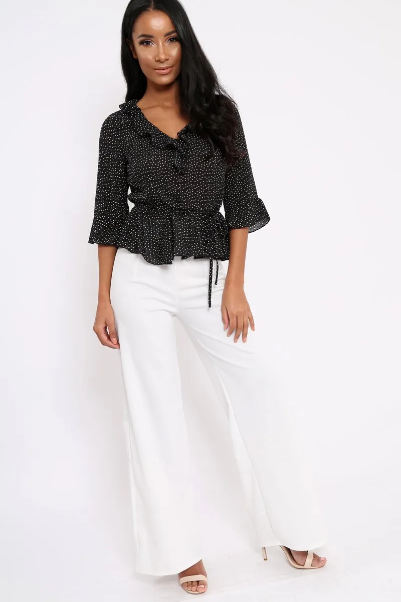 Black Ruffle Polka Dot Blouse - Cassie