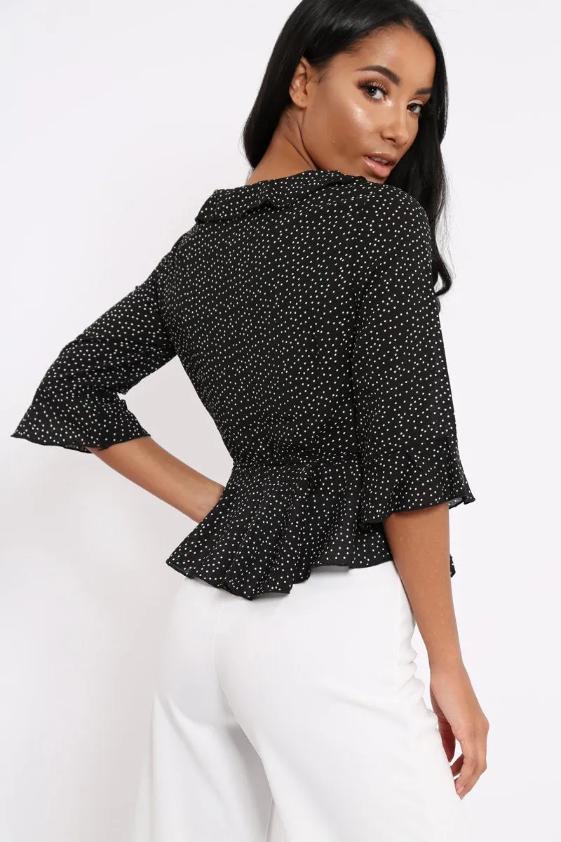 Black Ruffle Polka Dot Blouse - Cassie