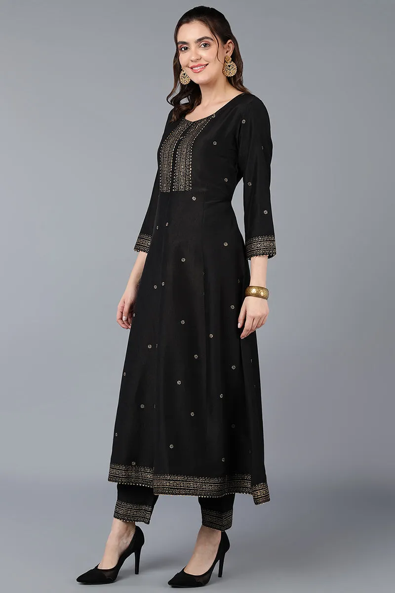 Black Silk Blend Rogan Work Flared Suit Set