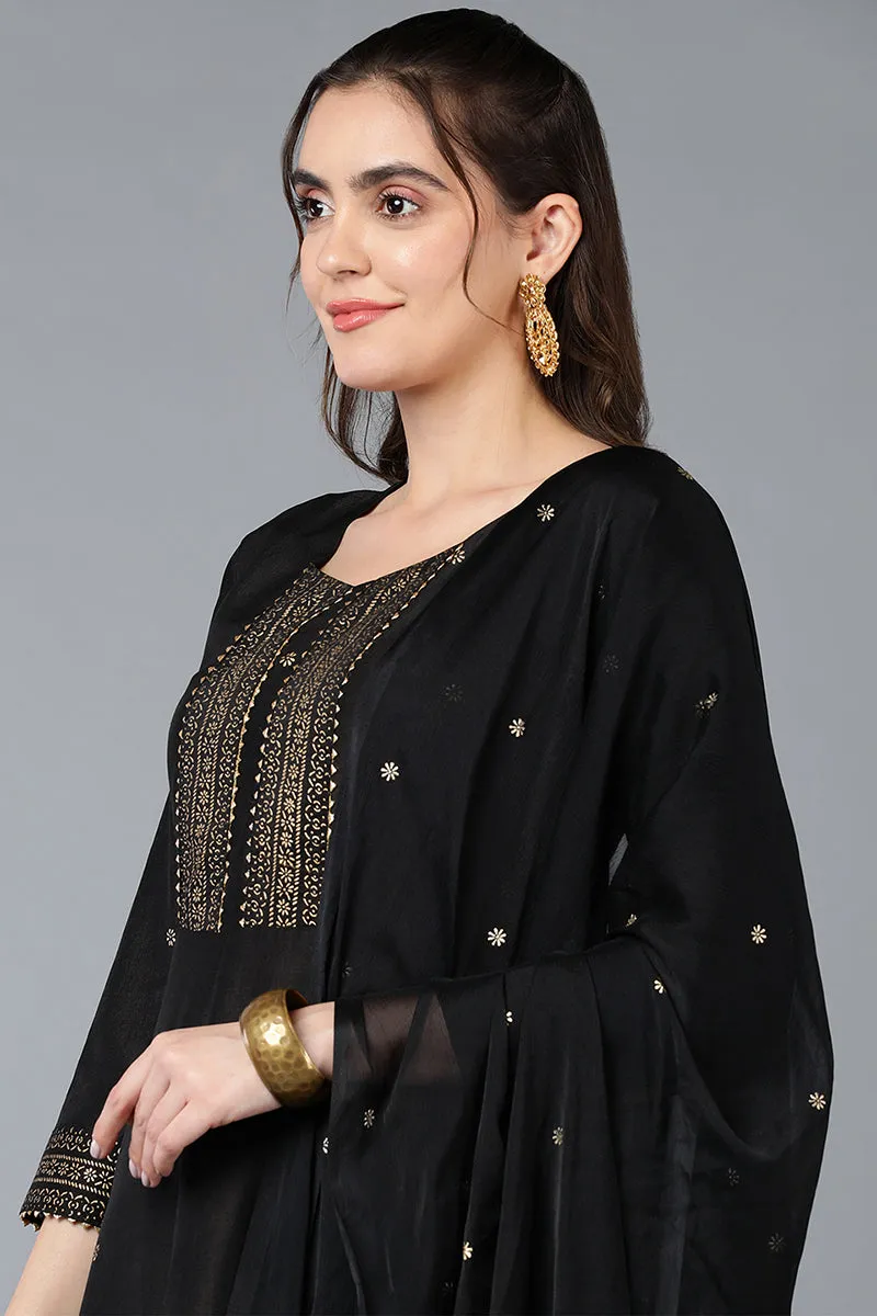 Black Silk Blend Rogan Work Flared Suit Set