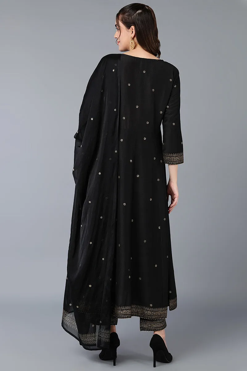 Black Silk Blend Rogan Work Flared Suit Set