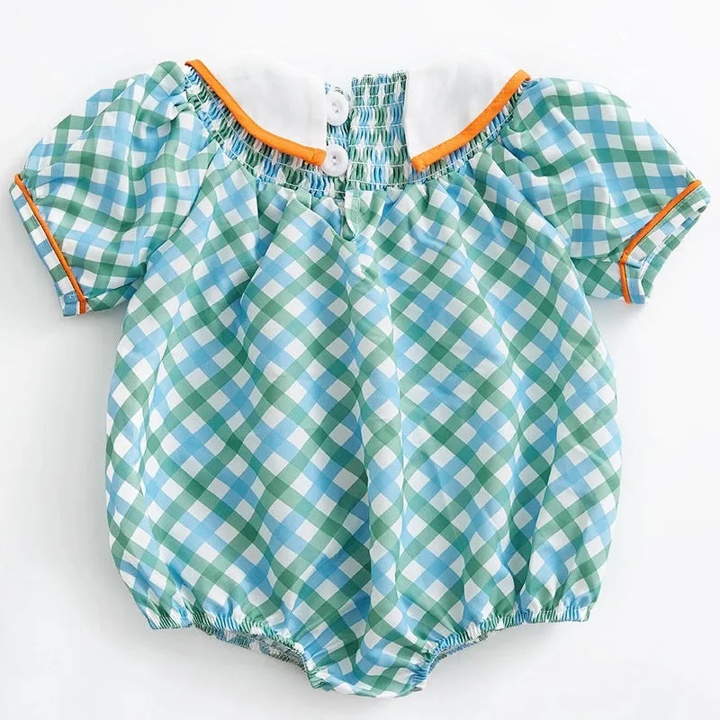 Blue & Green Plaid Pumpkin Smocked Baby Bubble