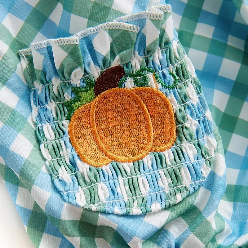 Blue & Green Plaid Pumpkin Smocked Baby Bubble