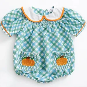 Blue & Green Plaid Pumpkin Smocked Baby Bubble