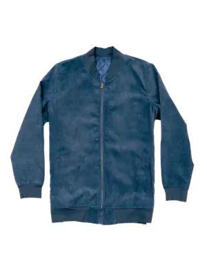 Blue Microfiber Suede Bomber Jacket