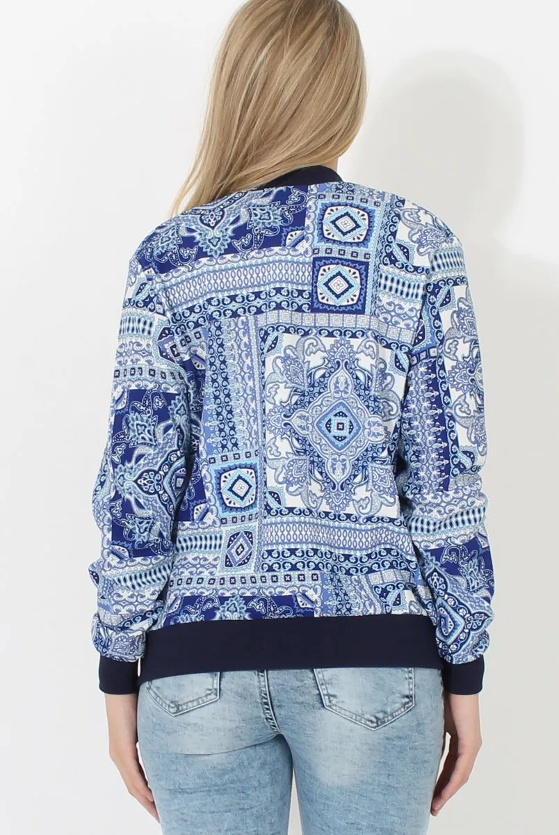 Blue Print Bomber Jacket - Naomie