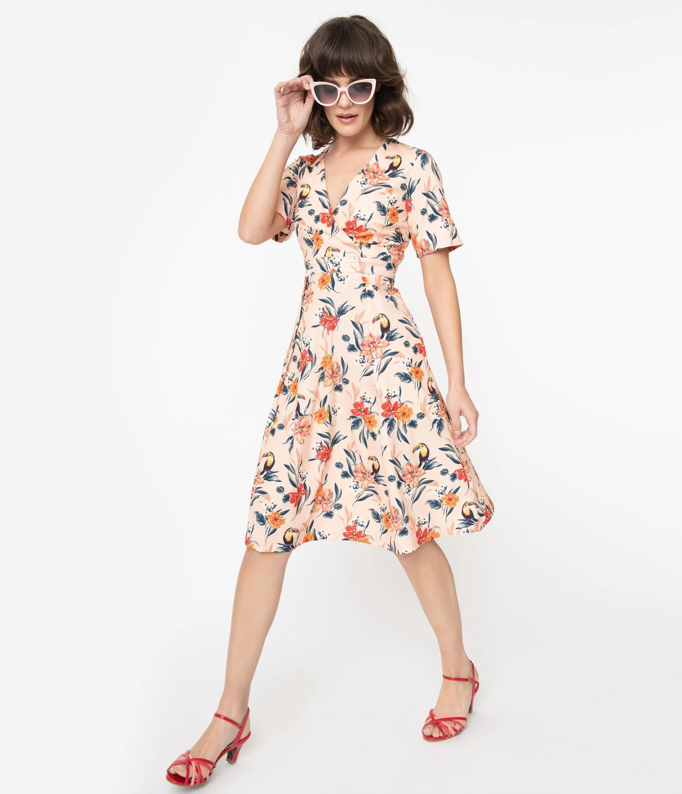 Blush & Multicolor Tropical Floral Piper Swing Dress