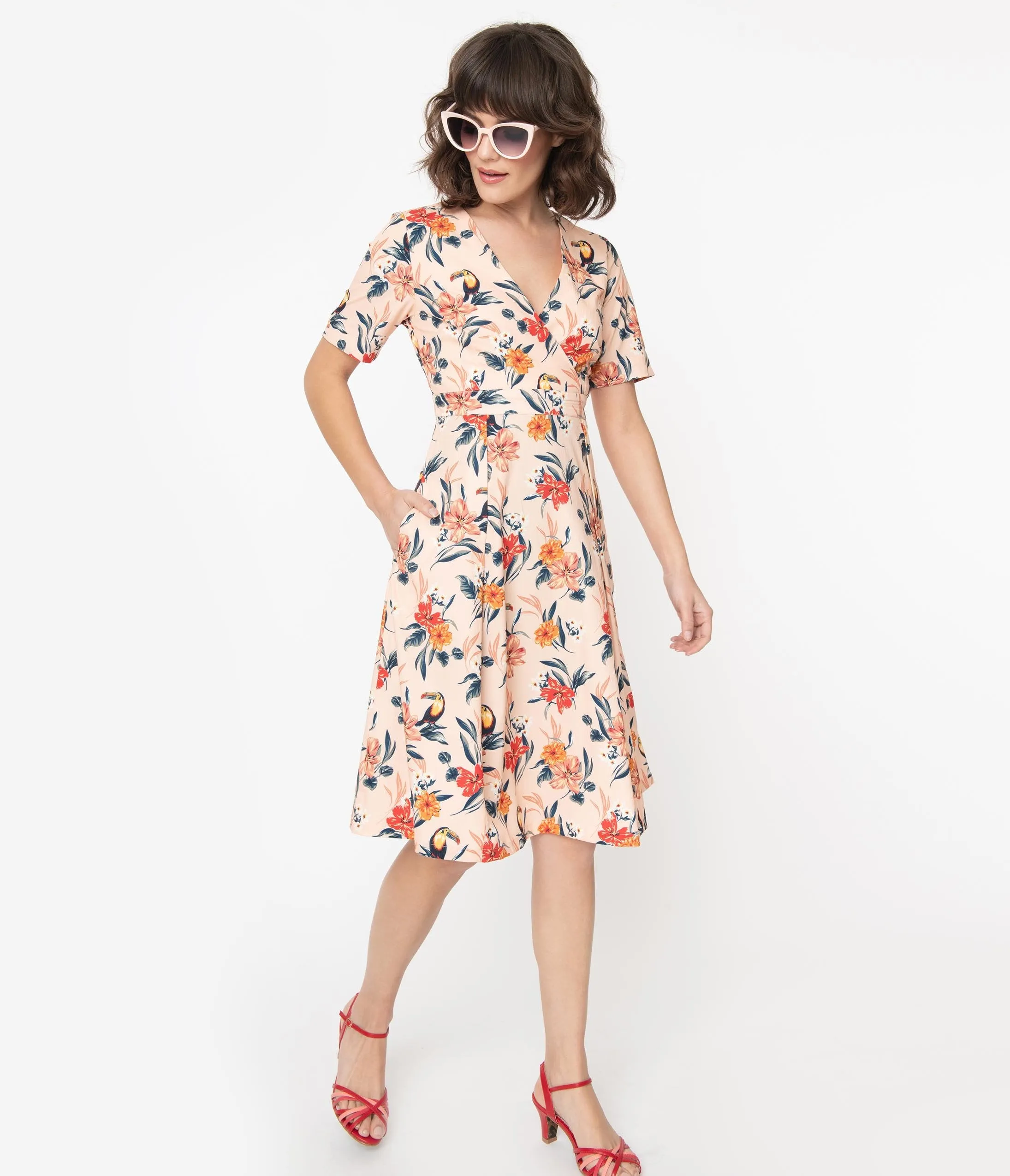 Blush & Multicolor Tropical Floral Piper Swing Dress