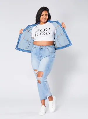 Boyfriend Distressed Jeans - Blue Wash