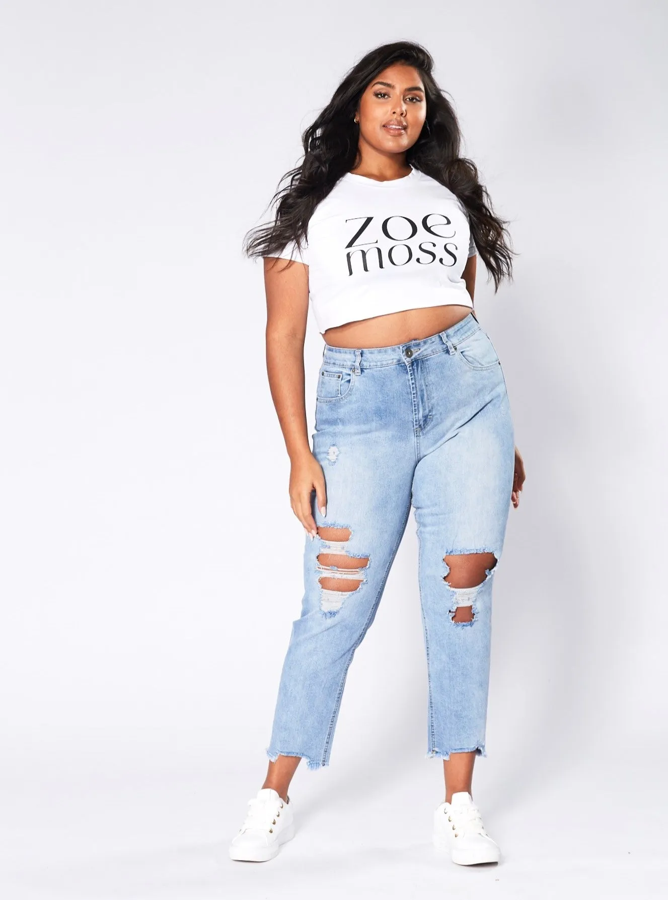 Boyfriend Distressed Jeans - Blue Wash