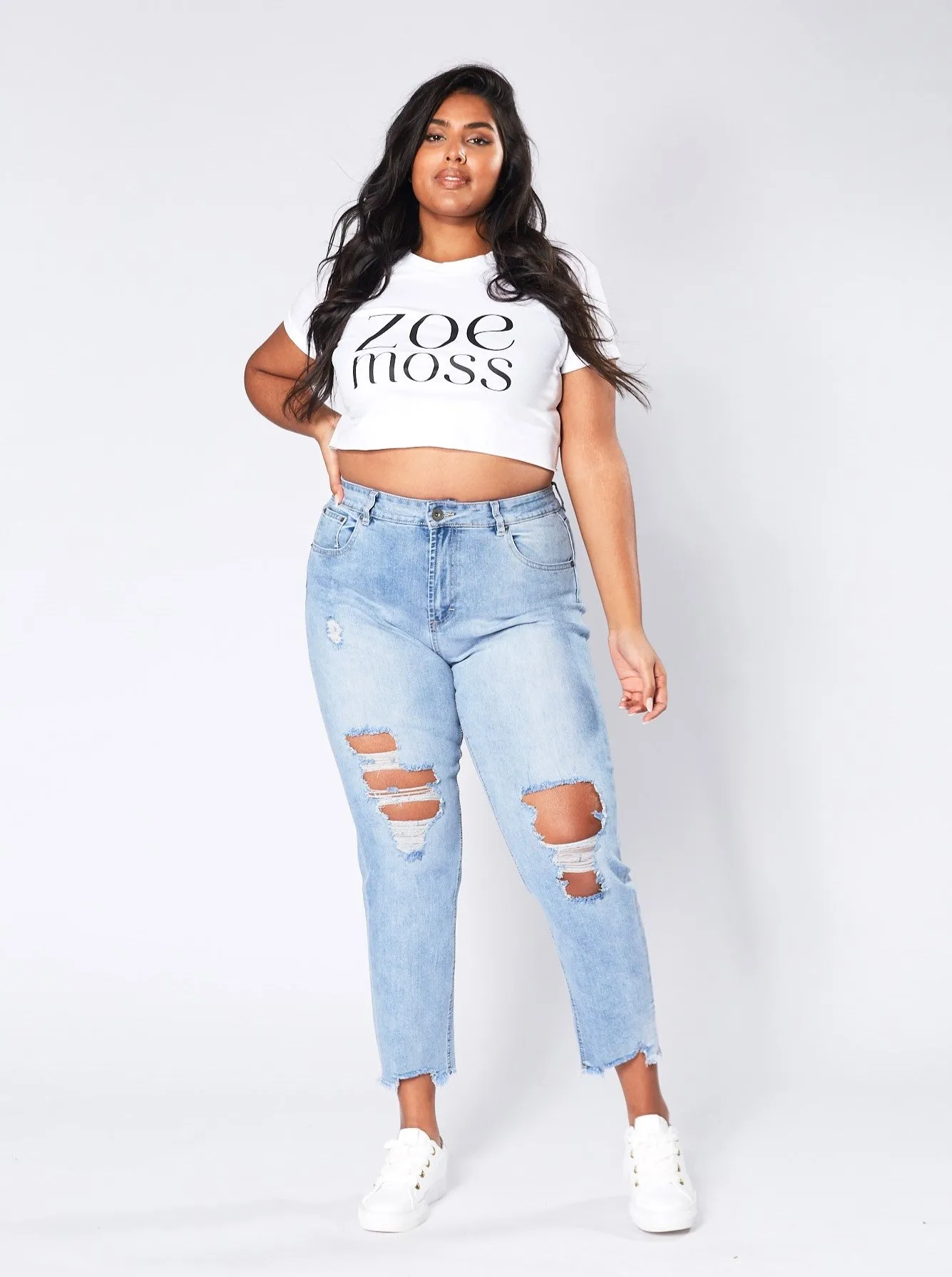 Boyfriend Distressed Jeans - Blue Wash