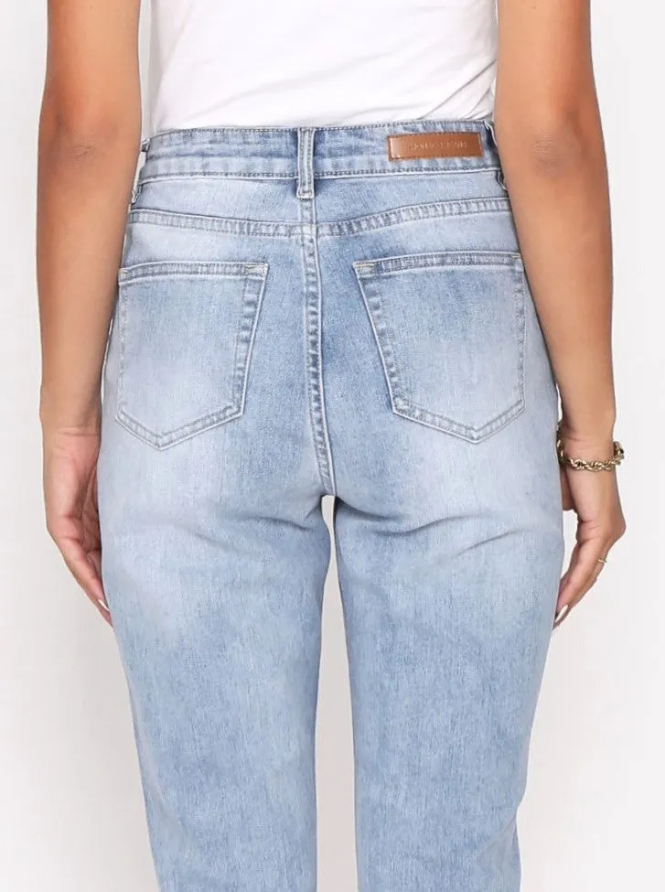 Boyfriend Distressed Jeans - Blue Wash